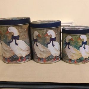 Vintage Nesting kitchen tins 1980’s canisters ducks and geese with bows